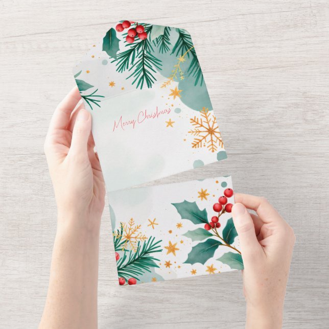 Elégante Carte de Noël Joyeux Aquarelle - Feuille (Déchirure)