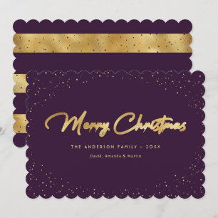 Élégante carte de Noël Joyeux Neige Purple Or