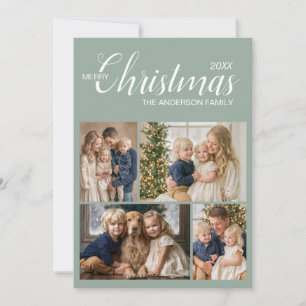 Élégante carte de Noël multi-photos vert sauge