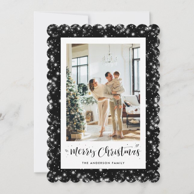 Élégante carte de Noël noire brillante (Devant)