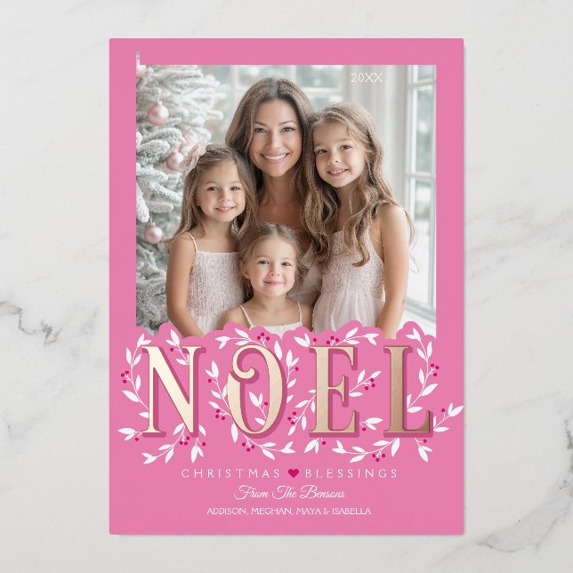 Elégante carte de Noël Pink Gold Foil (Recto)
