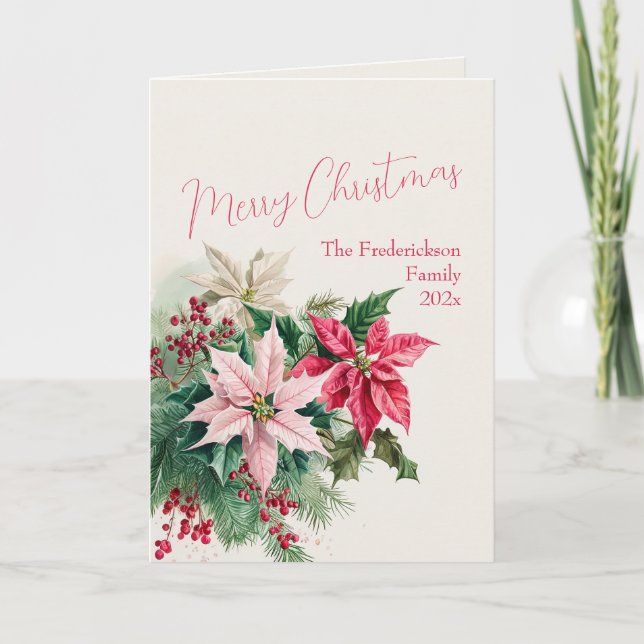 Elégante carte de Noël Pink Poinsettias (Devant)