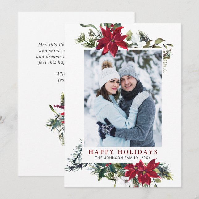 Elégante carte de Noël Poinsettia (Devant / Derrière)