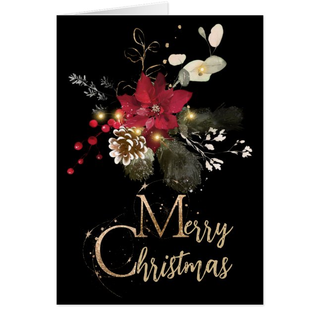 Elégante carte de Noël Poinsettia & Eucalyptus (Devant)