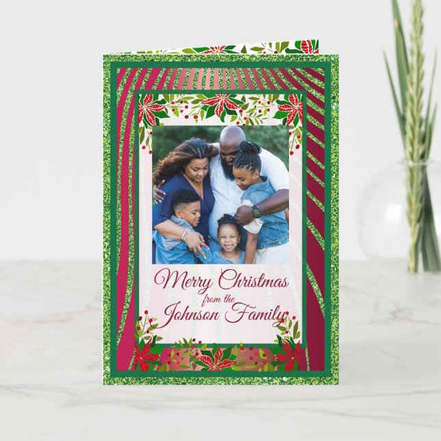 Élégante carte de Noël verte et rouge (Devant)
