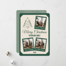 Élégante carte de Noël verte personnalisée avec 3