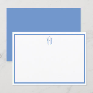 Élégante carte de note plat monographique bleu et 