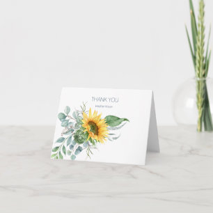 Élégante carte de note pliée Merci de tournesol