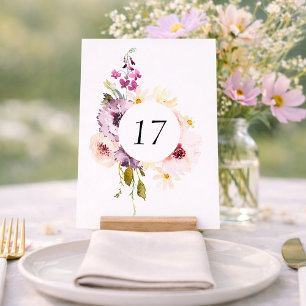 Elégante carte de numéro de table florale