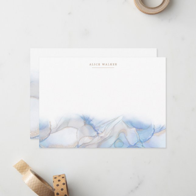 Elégante carte de papier à lettres Blue Gold (Devant/Arrière en situation)