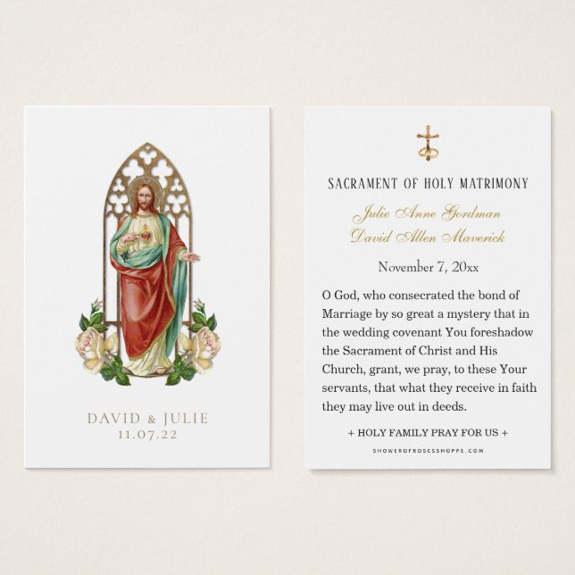 Elégante carte de prière du Mariage catholique Jés (Devant & derrière)