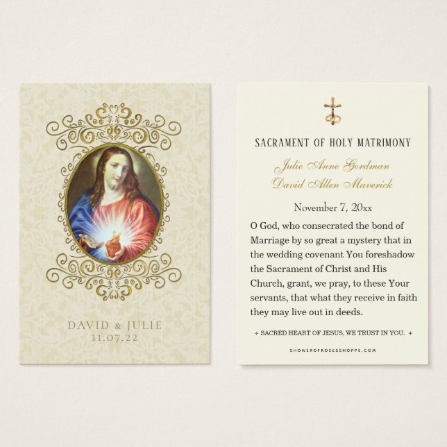 Elégante carte de prière du Mariage catholique Jés (Devant & derrière)