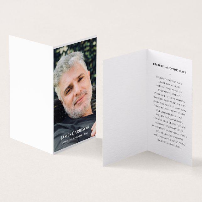 Elégante carte de prière funéraire avec photo (Inside and Outside)