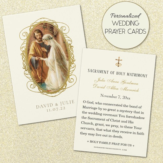 Elégante carte de prière Mariage catholique or (Personalized Traditional Catholic Wedding Prayer Cards)