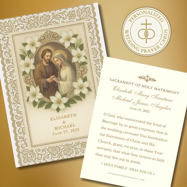 Elégante carte de prière Mariage catholique or (Créateur téléchargé)