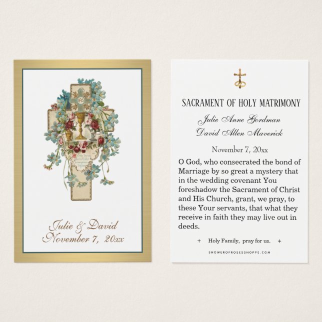 Elégante carte de prière Mariage de la Croix Flora (Devant & derrière)
