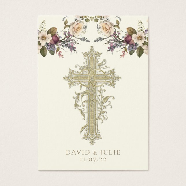Elégante carte de prière Mariage floral catholique (Devant)