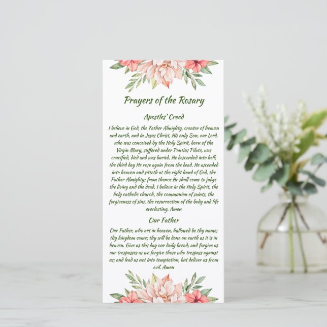Elégante carte de prière Rosaire Floral (Debout devant)