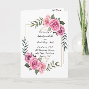 Élégante carte de programme de mariage rose géomét