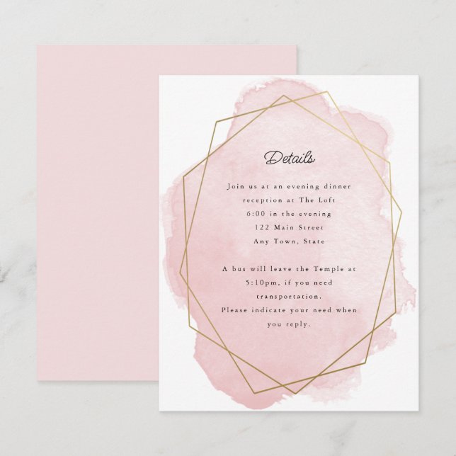 Élégante carte de réception Bat mitzvah rose (Devant / Derrière)