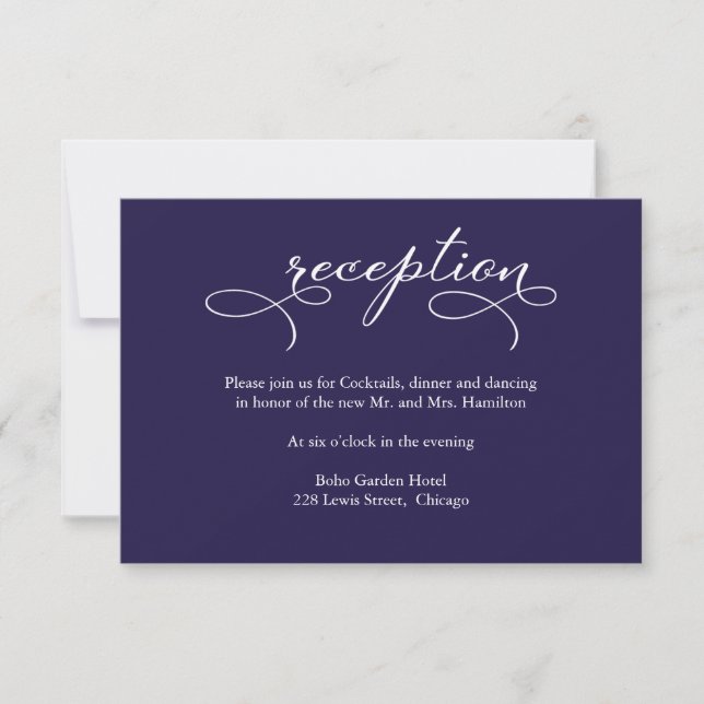 Elégante carte de réception de mariage bleu marine (Devant)