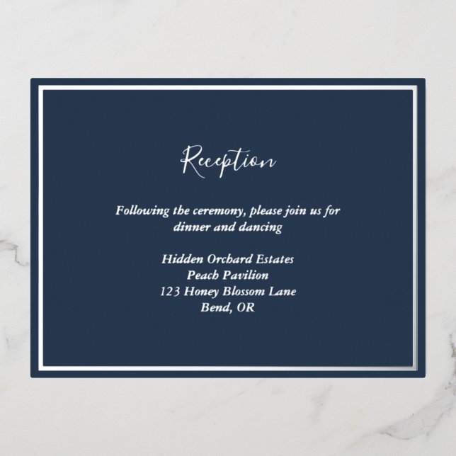 Elégante carte de réception de mariage en argent d (Recto)