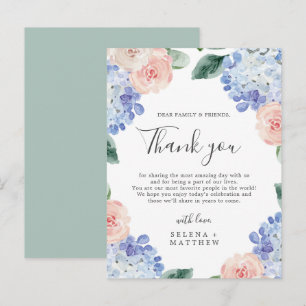 Elégante carte de réception Merci Blue Hydrangea