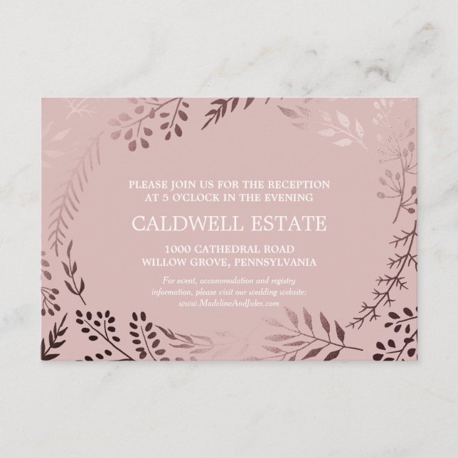 Elégante carte de réception Rose Gold & Pink Weddi (Devant)