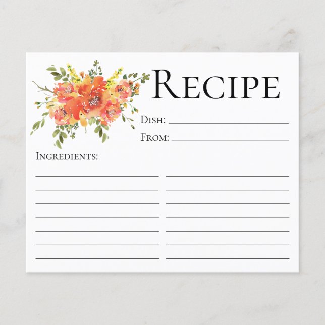 Elégante Carte de recette de douche florale en ter (Devant)