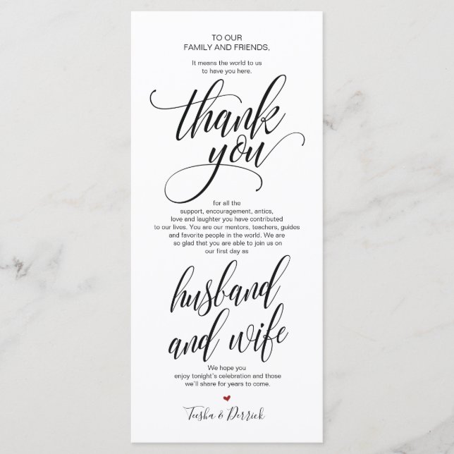 Elégante carte de réglage du Merci de mariage v3 (Devant)
