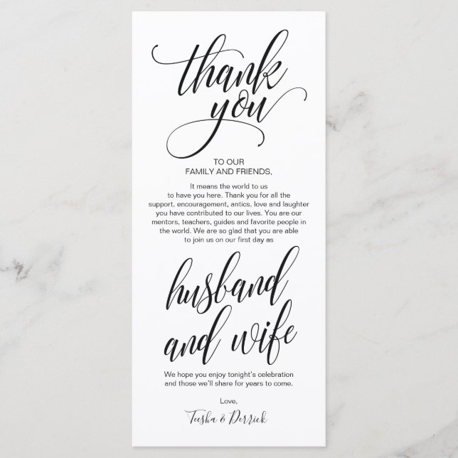 Elégante carte de réglage du Merci de mariage v3 (Devant)
