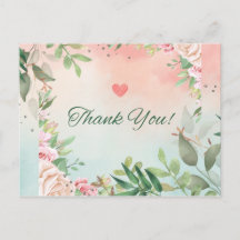 Élégante carte de remerciements nuptiale rose pâle