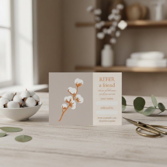 Élégante carte de renvoi de succursale de coton (Créateur téléchargé)