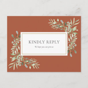 Élégante carte de réponse de mariage en terre cuit