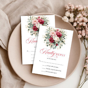 Élégante carte de réponse de mariage florale rose