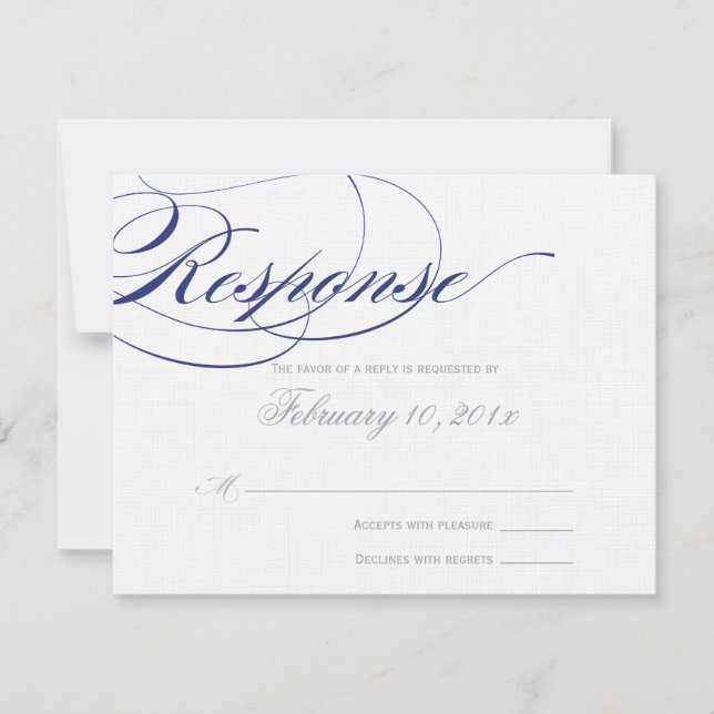 Élégante carte de réponse de script - Marine (Devant)