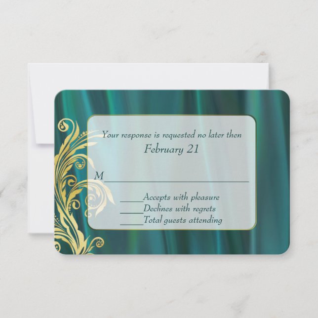 Élégante carte de réponse du Mariage satiné Turquo (Devant)
