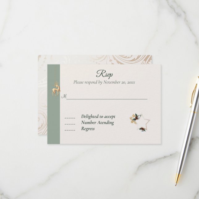 Elégante carte de réponse Mariage photo hiver (Devant/Arrière en situation)