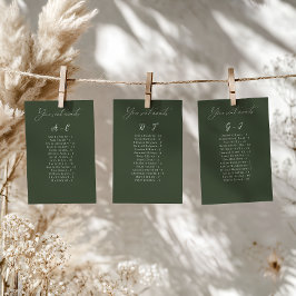 Élégante carte de siège Mariage alphabétique