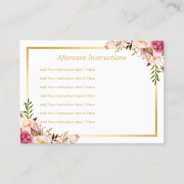 Elégante carte de soins postérieurs Floral Gold La (Devant)