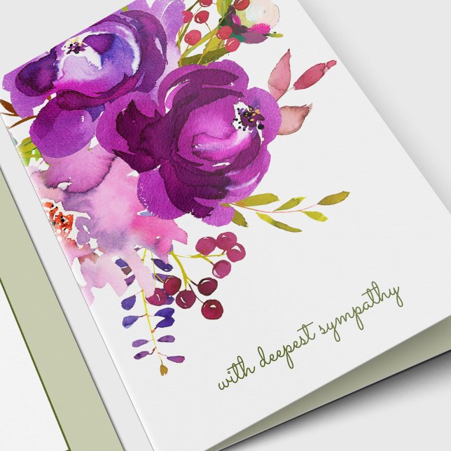 Élégante carte de sympathie florale violette (Memorial Bereavement Watercolor Purple Bouquet Sympathy Card )