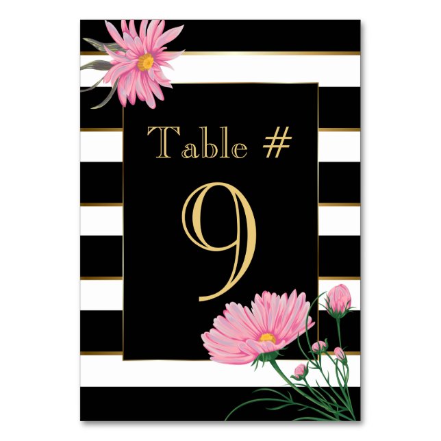Élégante carte de table Black Stripes Rose Daisers (Dos)