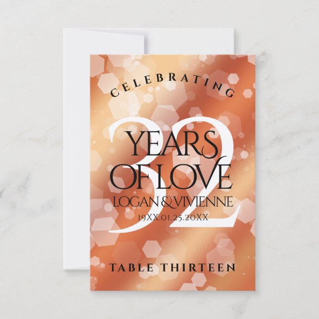 Elégante carte de table du 32e anniversaire du Mar (Devant)