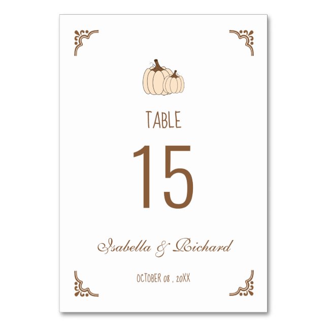 Elégante carte de table Mariage de automne Citroui (Par défaut)