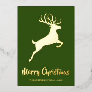 Elégante carte de vacances Deer Green & Gold Foil