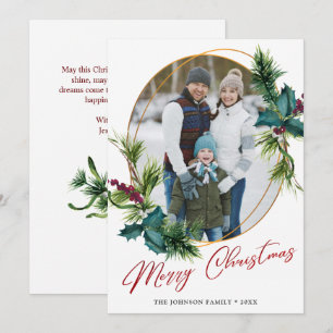 Elégante carte de vacances photo de Noël Holly Pin