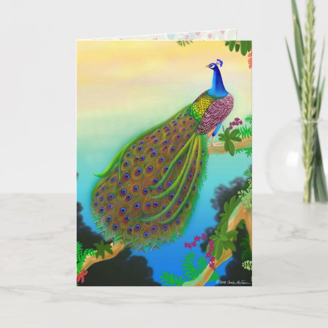 Élégante carte de voeux Blue Indian Peacock (Devant)
