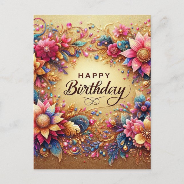 Elégante carte de voeux d'anniversaire floral (Devant)