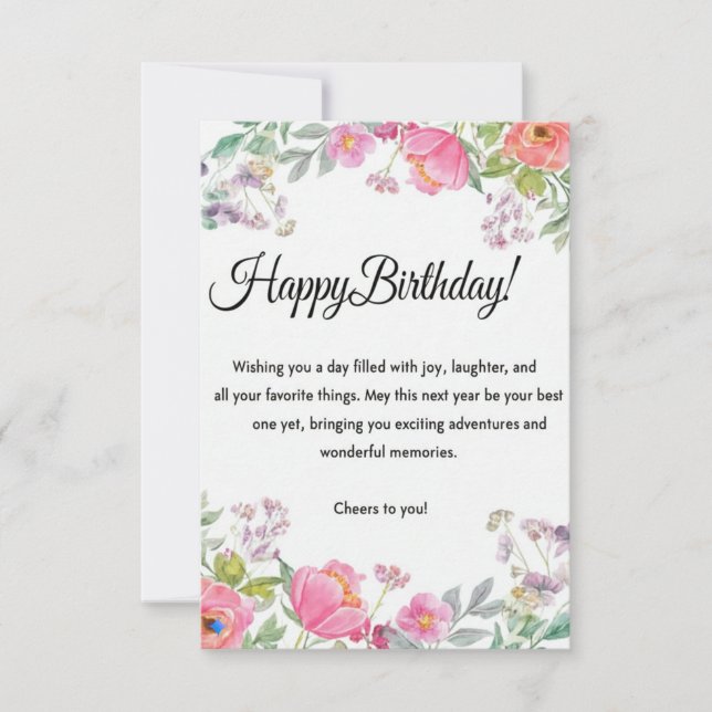 Elégante carte de voeux d'anniversaire Floral (Devant)