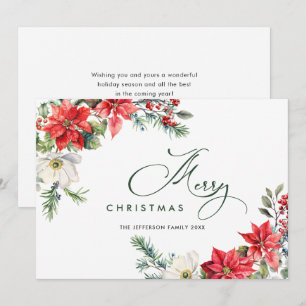 Élégante carte de vœux de Noël avec poinsettia rou